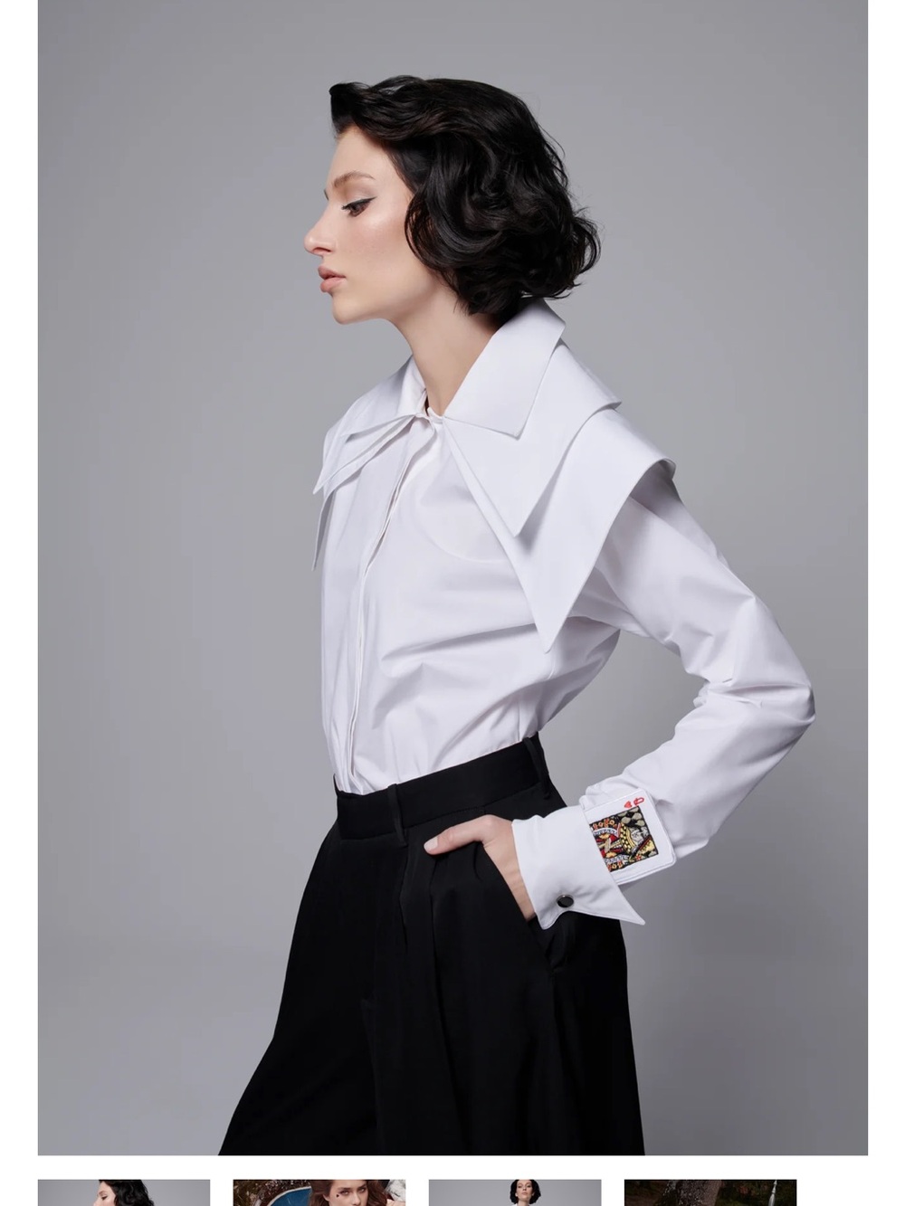 KKoncept Lady Diana White Button-Down Poplin Shirt With Triple Collar Size M